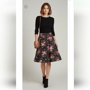 Pendleton Skirt Silk Wool  Floral midi skirt brown lined Size 14